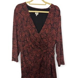 Anne Klein Black and Red Leaf Pattern Dress